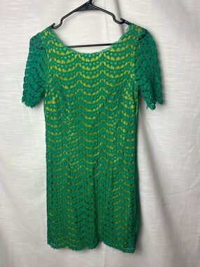 Boden Green Lace Dress Yellow Slip Lining Boho Western Indie Feminine Size 6